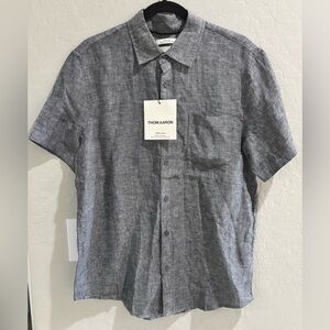 THOM AARON Men's S/S Shirt 100% Linen/European Flax Gray Button Down Up Medium